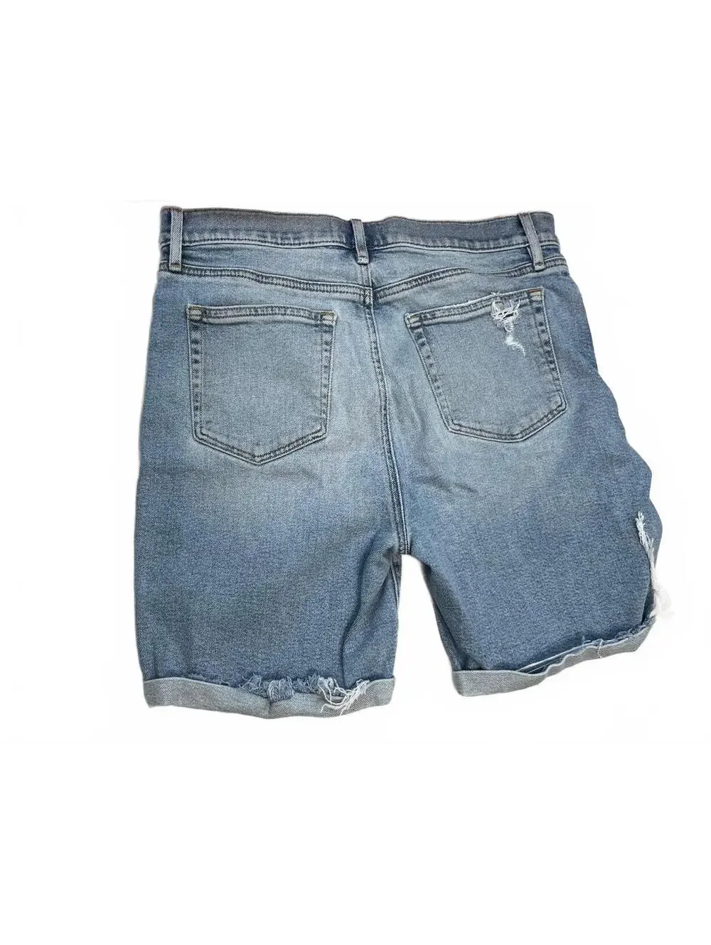 LOFT Light Wash Bermuda Shorts High Rise Cuffed Distressed Frayed Size 30 10